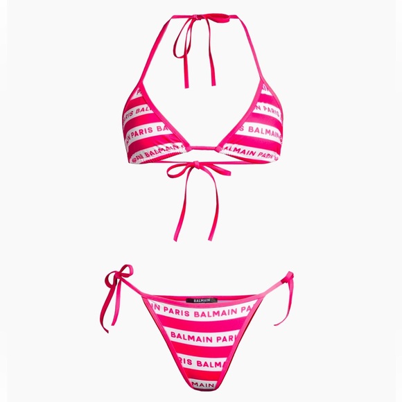 BALMAIN***Fuscia Pink/White Logo String Bikini Set***F36; US 4 $570 CURRENT - Picture 4 of 10